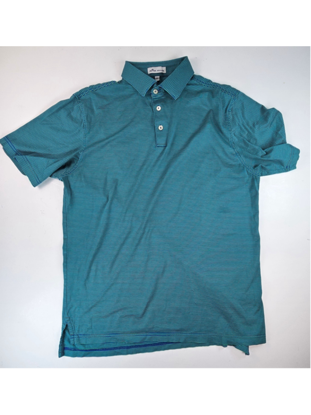 Peter Millar Polo Shirt Mens Medium Blue Green Stripe 100% Cotton Golf
